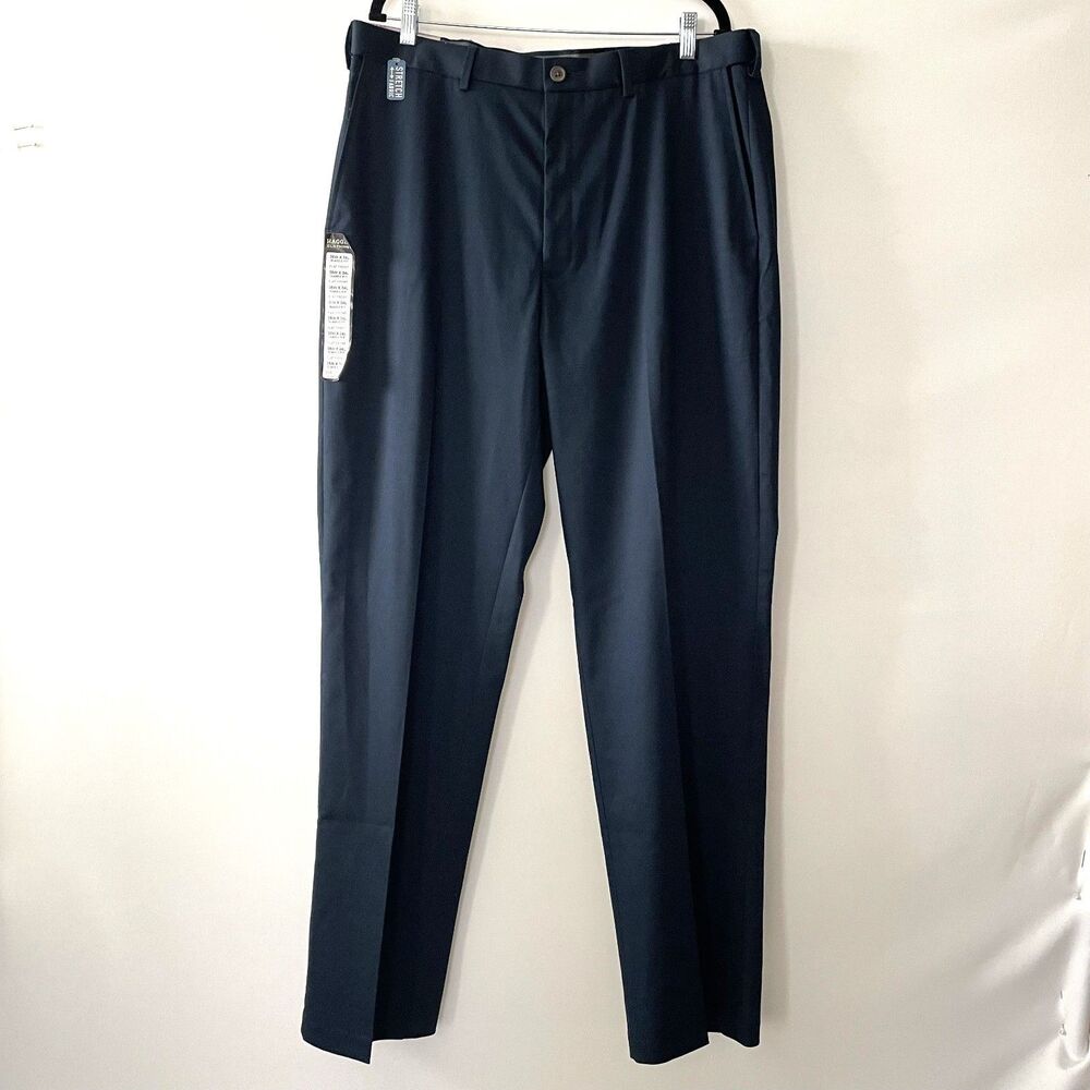 Haggar Premium No Iron Khaki Pants Men’s 38x34 Dark Navy Classic Fit Flat Front
